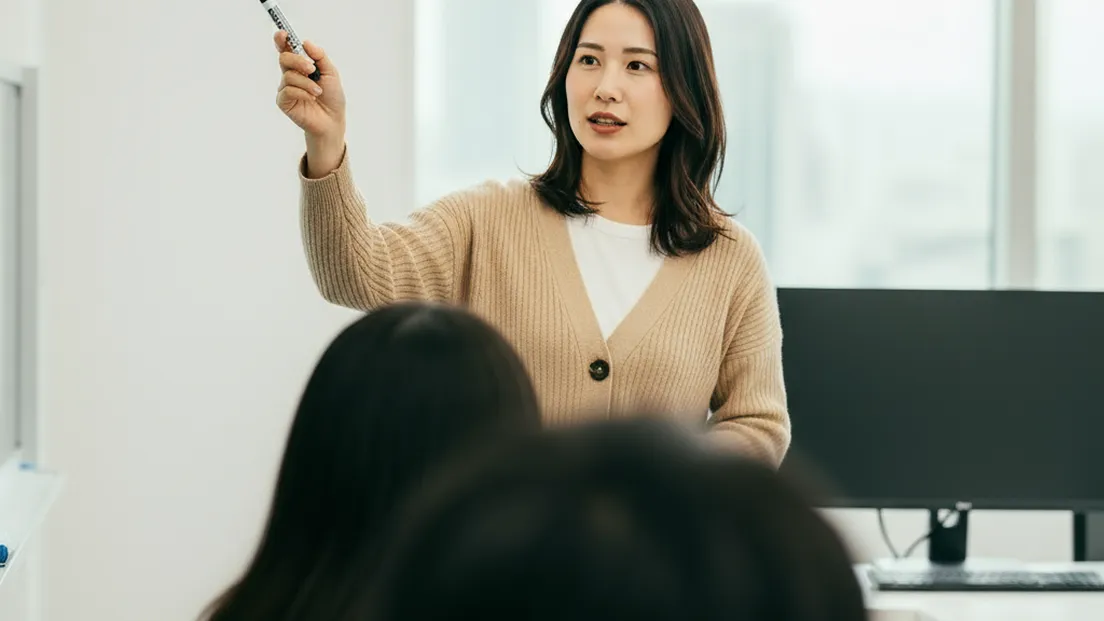 女性がペンを持ちながら説明している図